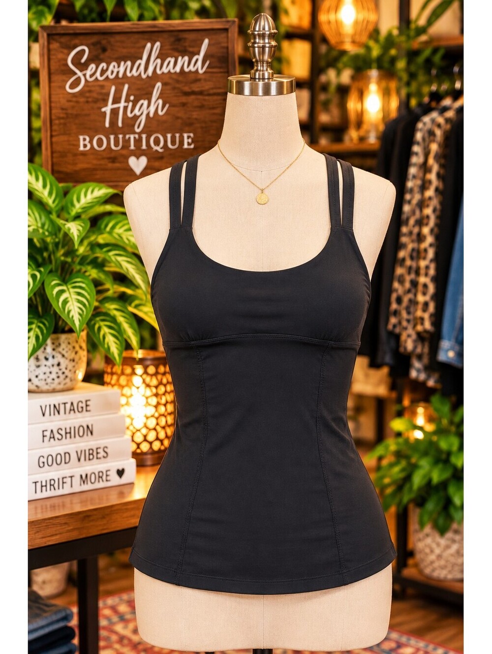 Vintage Lululemon Black Ruched Long Tank Size 4 Built-In Bra 4 Strap Yoga Top